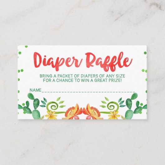 メキシコフェスタのベビーシャワーのおむつのラッフル エンクロージャーカード (正面)