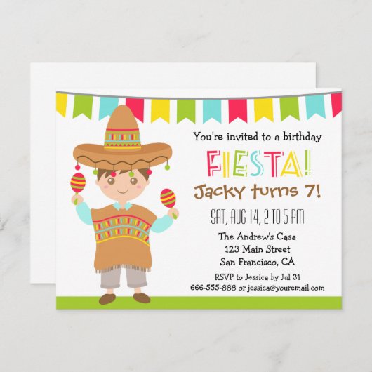 メキシコフェスタの子供の誕生日のパーティの招待状 招待状 (正面/裏面)