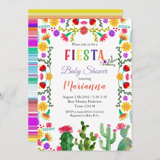 メキシコフェスタのCinco Deメーヨーのベビーシャワーの招待 招待状 (正面/裏面)