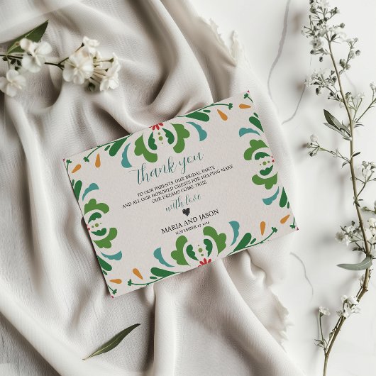 メキシコフォークアーカラフルトフローラ結婚フィエスタ サンキューカード