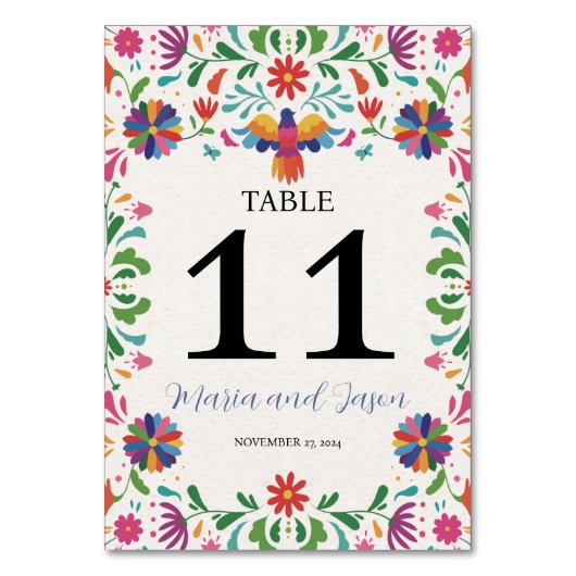 メキシコフォークアーカラフルトフローラ結婚フィエスタ テーブルナンバー (正面)