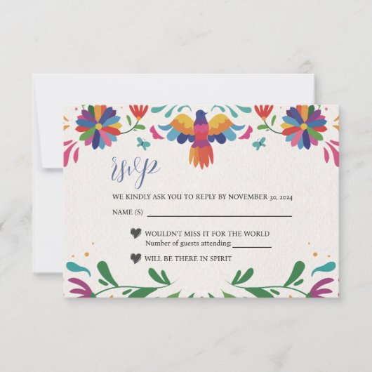 メキシコフォークアーカラフルトフローラ結婚フィエスタ 出欠カード (正面)