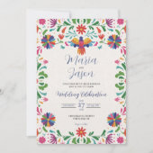 メキシコフォークアーカラフルトフローラ結婚フィエスタ 招待状 (正面)