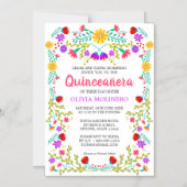 メキシコフォークアートカラフルフローラキンセアニェラ マグネット招待状 (正面)