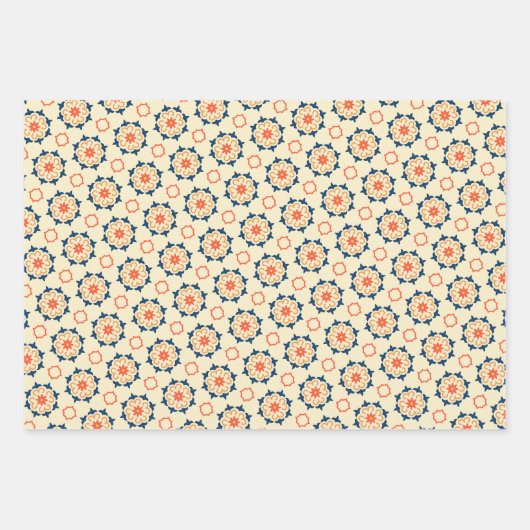 メキシコフォークアートフローラオレンジカラフル ラッピングペーパーシート (正面3)
