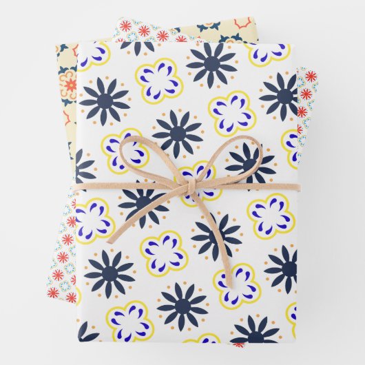 メキシコフォークアートフローラオレンジカラフル ラッピングペーパーシート (インサイチュ)