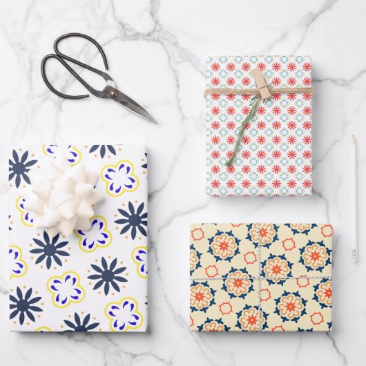 メキシコフォークアートフローラオレンジカラフル ラッピングペーパーシート (正面)