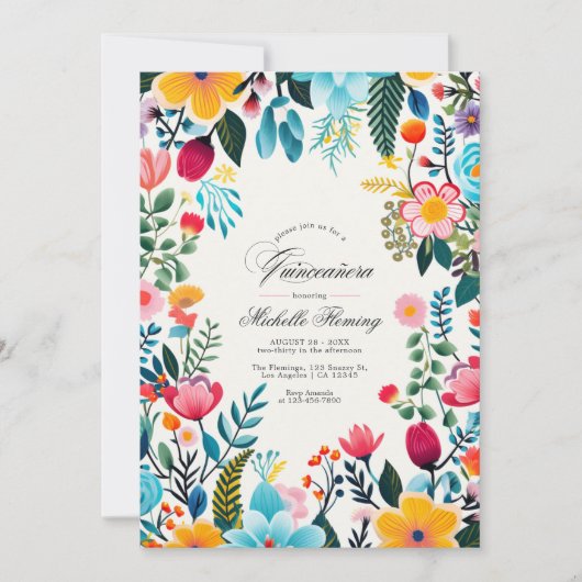メキシコフォークアートフローラキンセアニラ写真 招待状 (正面)