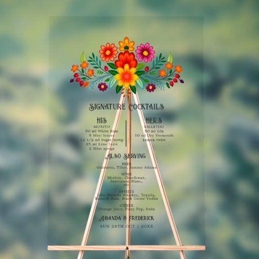 メキシコフォークアートフローラシグネチャーカクテルメニュー アクリルサイン (ニュートラル)