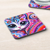 メキシコフォークアート抽象芸術キティキャットタラベラスタイル コースター (左側)