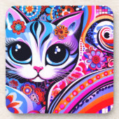 メキシコフォークアート抽象芸術キティキャットタラベラスタイル コースター (正面)