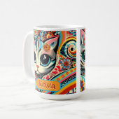 メキシコフォークアート抽象芸術キティパーソナライズされたネコ コーヒーマグカップ (正面左)