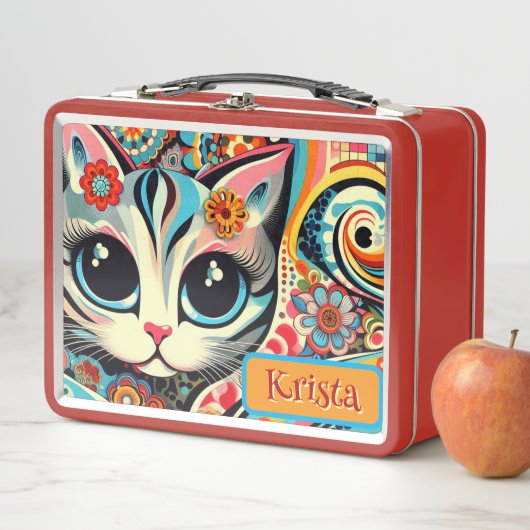 メキシコフォークアート抽象芸術キティパーソナライズされたネコ メタルランチボックス (インサイチュ)
