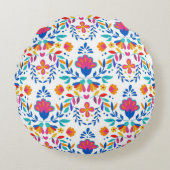 メキシコフォークアート花パターン装飾用クッション ラウンドクッション (正面)
