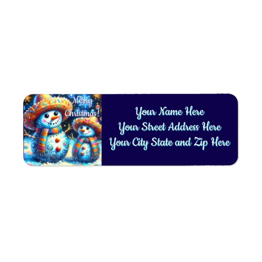 メキシコフォークアート雪だるま雪だるま差出人住所 ラベル (正面)