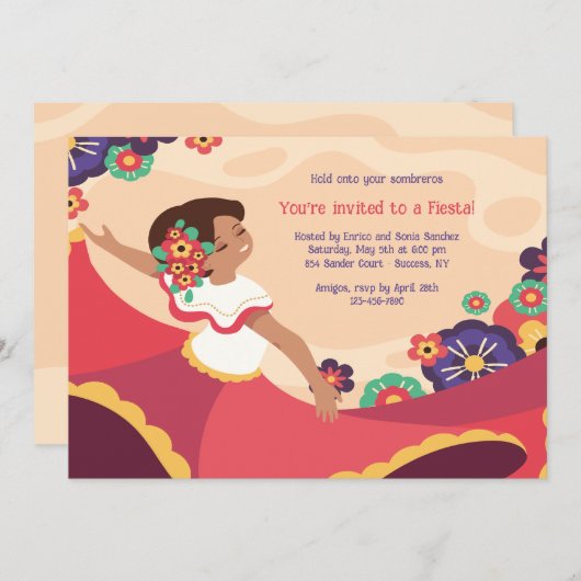 メキシコフォークダンサーフィエスタ招待状 招待状 (正面/裏面)