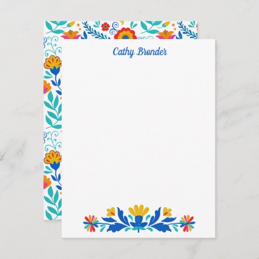 メキシコフォークパターンフローラパーソナライズされた名 ノートカード (正面/裏面)