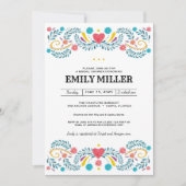 メキシコフォークフローラ刺繍ブライダルシャワー 招待状 (正面)