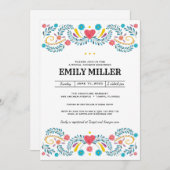 メキシコフォークフローラ刺繍ブライダルシャワー 招待状 (正面/裏面)