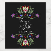 メキシコフォーク結婚の花 |ミニはっきりしたハート ワインラベル (シングルラベル)