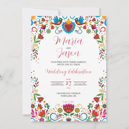 メキシコフローラオトミカラフルフィエスタ結婚ズ 招待状 (正面)