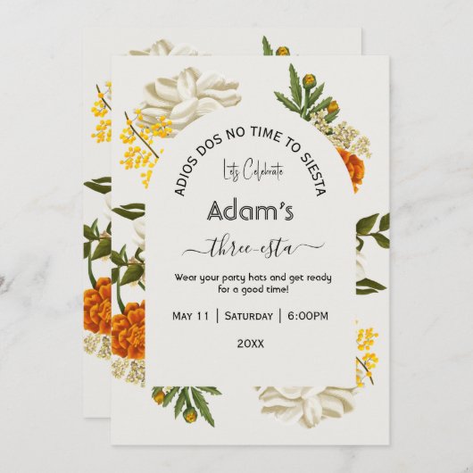 メキシコフローラスリーエスタ誕生日招待状 招待状 (正面/裏面)