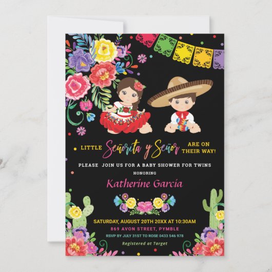 メキシコフローラセノリタセノールツインズベビーシャワー 招待状 (正面)