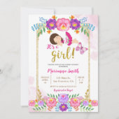 メキシコフローラバタフライフィエスタベビーシャワー 招待状 (正面)