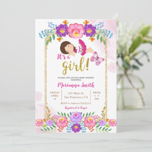 メキシコフローラバタフライフィエスタベビーシャワー 招待状 (スタンド正面)