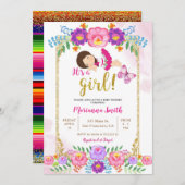 メキシコフローラバタフライフィエスタベビーシャワー 招待状 (正面/裏面)