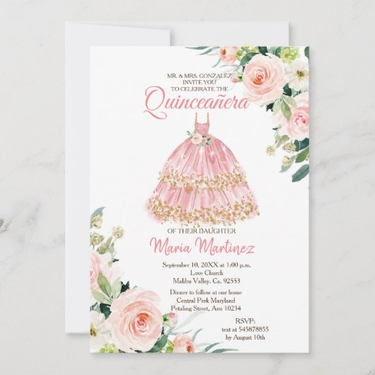 メキシコフローラバラ金ゴールドプリンセスキンセアニェラ 招待状 (正面)