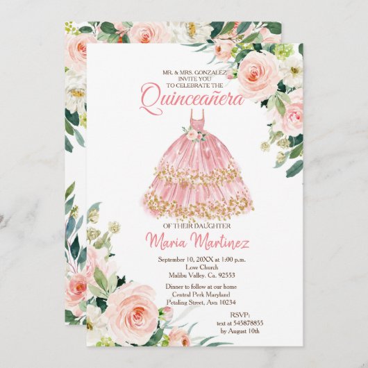 メキシコフローラバラ金ゴールドプリンセスキンセアニェラ  招待状 (正面/裏面)