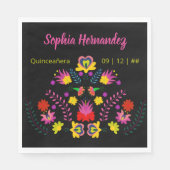 メキシコフローラフィエスタパーティー任意大事な行事ブラック スタンダードランチョンナプキン (正面)