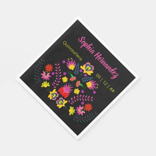 メキシコフローラフィエスタパーティー任意大事な行事ブラック スタンダードランチョンナプキン (角)