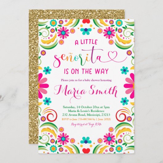 メキシコフローラフィエスタベビーシャワー招待状 招待状 (正面/裏面)