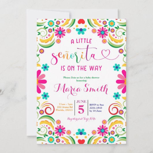 メキシコフローラフィエスタベビーシャワー招待状 招待状 (正面)