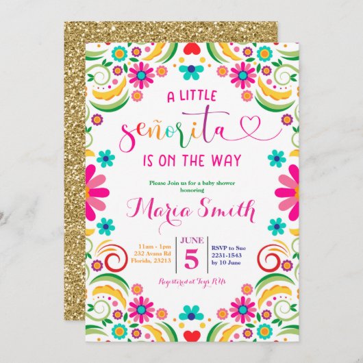 メキシコフローラフィエスタベビーシャワー招待状 招待状 (正面/裏面)