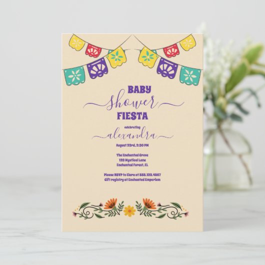メキシコフローラフラワーフィエスタガールベビーシャワー 招待状 (スタンド正面)