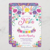メキシコフローラフラワーフィエスタガールベビーシャワー 招待状 (正面/裏面)