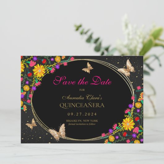 メキシコフローラブラック金ゴールド蝶キンセアニェラ セーブザデート (スタンド正面)