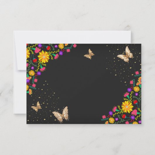 メキシコフローラブラック金ゴールド蝶キンセアニェラ ノートカード (裏面)