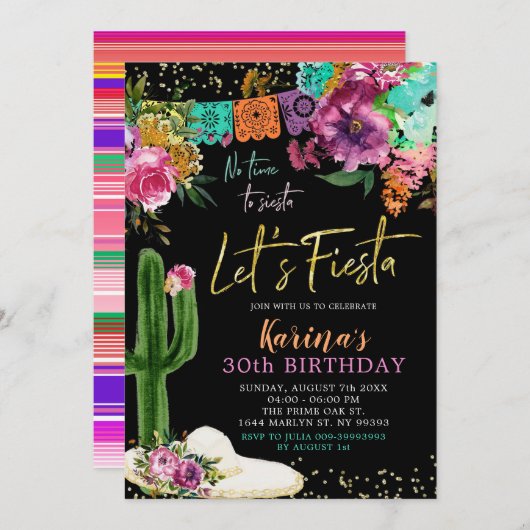 メキシコフローラレッツフィエスタバースデーパーティー 招待状 (正面/裏面)