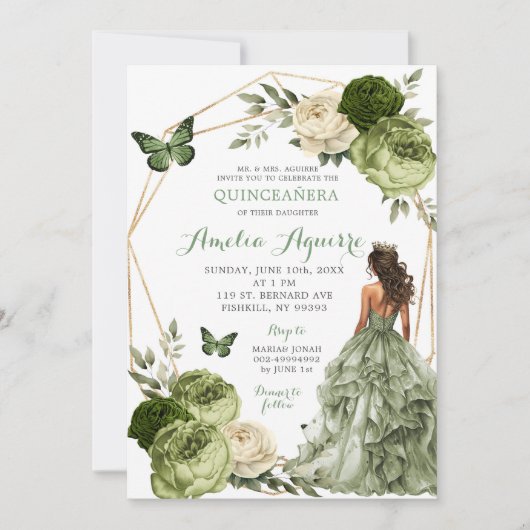 メキシコプリンセスバタフライセージ緑キンセアニラ 招待状 (正面)