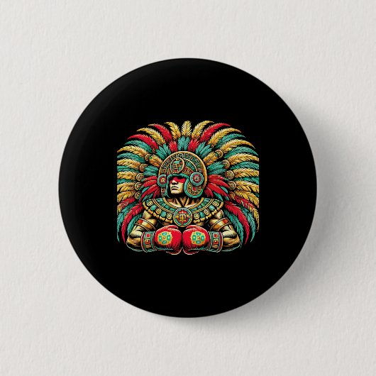 メキシコボクシングアステカ戦士デザイン 缶バッジ (正面)