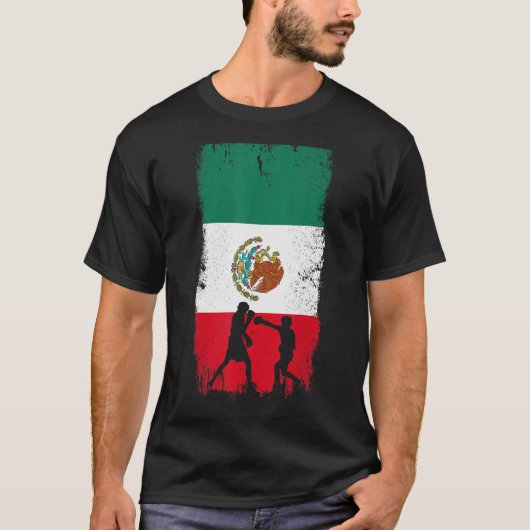 メキシコボクシングデザインメキシコ国旗 Tシャツ (正面)