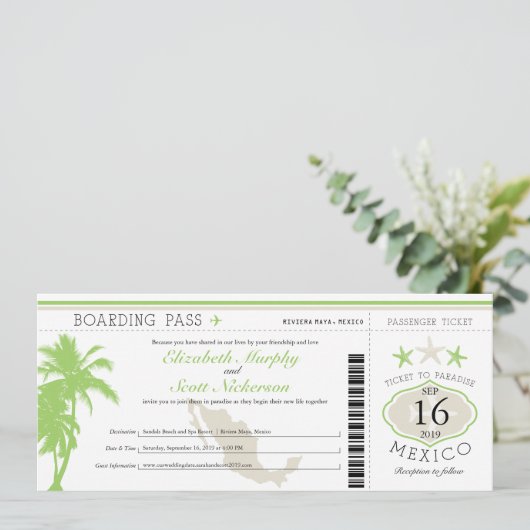 メキシコボーディングパス目的地の結婚式 招待状 (スタンド正面)