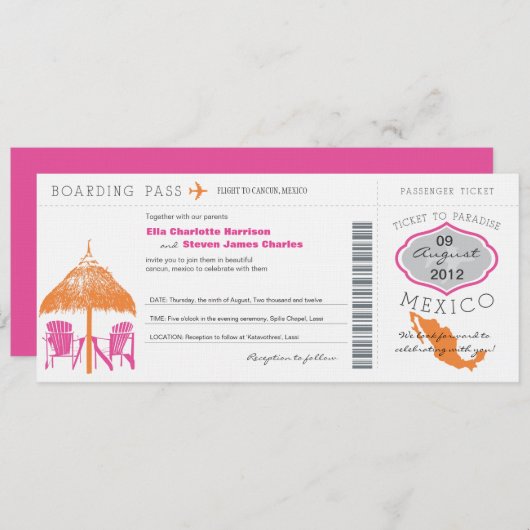 メキシコボーディングパス結婚式招待状 招待状 (正面/裏面)