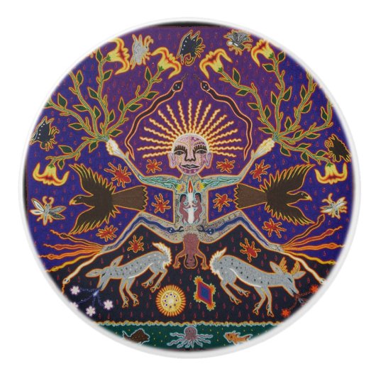 メキシコマヤのアステカな女神の民族の種族の芸術Boho セラミックノブ (正面)