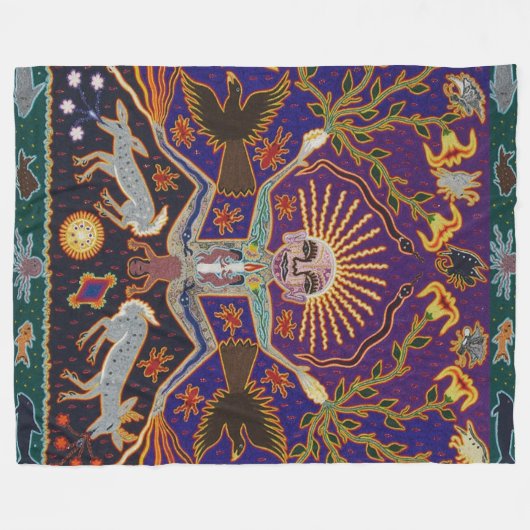 メキシコマヤのアステカな女神の民族の種族の芸術Boho フリースブランケット (正面(横))