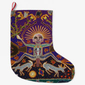 メキシコマヤのアステカな女神の民族の種族の芸術Boho ラージクリスマスストッキング (正面)